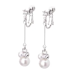 LOKUMI イヤリング 金属アレルギー対応 日本製 シリコンカバー付 パール ビジュー レディース シンプル 揺れる ロング シルバー ゴールド ピンクゴールド 金メッキ K24メッキ ネジ式 金属アレルギー対応イヤリング ne-47 (シルバー)