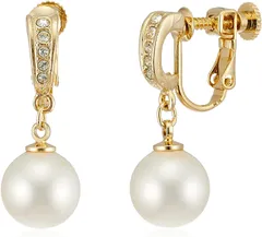 [ジュエリーショップエム] 日本製 直結 ストーン イミテーションパール シンプル イヤリング ねじ式 レディース ゴールド e2596-G 10mm