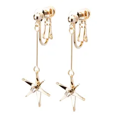 LOKUMI イヤリング 金属アレルギー対応 日本製 シリコンカバー付 スパークル ビジュー スパーク シンプル 揺れる ロング シルバー ゴールド ピンクゴールド 金メッキ K24メッキ ネジ式 金属アレルギー対応イヤリング ne-67 (K24ゴールド)