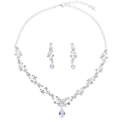 [Uccellino] ジルコニア ネックレス イヤリング または ピアス 2点セット 結婚式 ウェディング コスプレ パーティ (イヤリング)