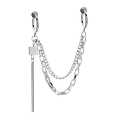 イヤリング 2連 ロングチェーン 軟骨 スティック 金属アレルギー対応 グクリップ付き お洒落 チェーンタイプ (イヤリング 2穴)