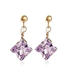 [スズメの国 装身具]イヤリング アメジスト ピンクアメジスト 天然石 スクエア パープル 紫 両耳 シンプル プリンセスカット ネジバネ式 ノンホールピアス ノンホールイヤリング 軽い 半貴石 (樹脂ノンホールピアス（イヤリング）)