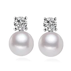 イヤリング レディース 人気 ノンホール 貝パール ホワイト 白 真珠 クリスタル キュービックジルコニア 結婚式 ラインストーン パール ウエディング 上品 痛くない シルバー コイル式 イヤリング ノンホールピアス ミヤビグレース Miyabi Grace