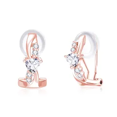 Naniwaai イヤリング レディース 人気 上質ハートジルコニア ツイスト シルバー925 金属アレルギー対応 女性 イヤリング 痛くない つけっぱなし 18金メッキ 透かし オシャレ 結び ジュエリー 日常 デート ピンクゴールド