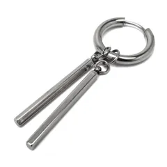 [silver KYASYA] ステンレス ドロップピアス ダブル スティックピアス フープピアス フェイクタイプ イヤリング シルバー ブラック 4タイプ 穴不要 挟むだけ メンズ 金アレ対応（Aタイプ-フープ/シルバー）