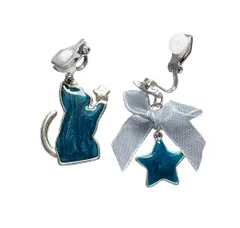 Feel「ダークブルーの猫と星のイヤリング」 レディース かわいい ねこ プレゼント用 (イヤリング)