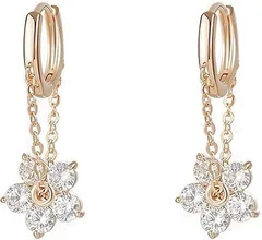 CHERRY Knot フラワーフープピアス イヤリング ジルコニア レディース 人気 桜 揺れる 14kメッキ かわいい 花 ピアス フラワーピアス レディース 人気 (フープピアス)