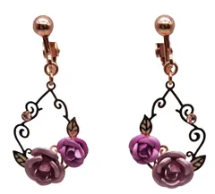 大、小アルミバラとダイヤビーズ付きイヤリング (パープル, イヤリング)