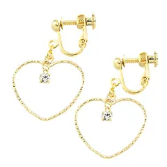 [ジュエリーショップエム] レディース イヤリング 細線 オープンハート ストーン ネジ式 アクセサリー ニッケルフリー 日本製 ゴールド e0114-G