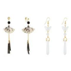 イヤリング チェーン 2 ペア セット 金属抗アレルギー蝶ピアス ゴールド折りたたみファン タッセル ピアス 925 シルバー ギフト 女友達 レディース 人気 お手頃価格 ギフト