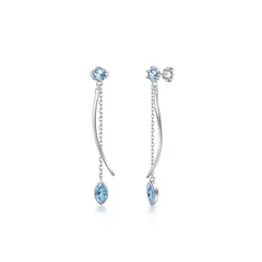 FH.bird トパーズ ピアス レディース 人気 ゆれる 大人【優美な線】チェーンピアス 水色 金属アレルギー対応 11月誕生石 彼女 友達 上品 普段使い パーティー おおみそか 誕生日 母の日 プレゼント 母の日 ギフト 入学式 卒業式 女性 人気