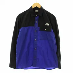 ザノースフェイス THE NORTH FACE L/S Nuptse Shirt NR11961 ロングスリーブ ヌプシシャツ シャツジャケット バイカラー ロゴ刺繍 ナイロン S 青 ブルー 黒 ブラック /KU