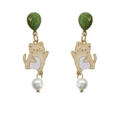 Feel「猫とグリーンバルーンのイヤリング」 レディース かわいい ねこ プレゼント用 (イヤリング)