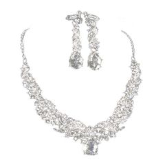 Unbranded Women's Wedding Jewelry Set: Silver Pearl Rhinestone Necklace and Earrings (2-piece set) - Classic Style