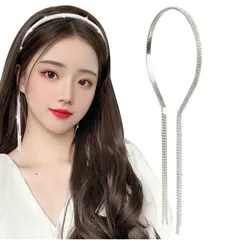 [Herbeluemily] カチューシャ ラインストーン タッセル ピアス風 イヤリング風 華やか ビジュー 3連 HM-0047-R05-3L