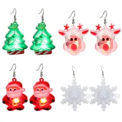 DUOLEIMI クリスマス ピアス LED イヤリング レディース 4セット 光るピアス 耳飾り アクセサリー クリスマスツリー サンタ トナカイ 雪の結晶 可愛い クリスマスギフト クリスマスパーティー