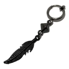 Akusetia バネ式 リング ピアス イヤリング 片耳 黒 メタルブラック ノンホールピアス メンズ レディース シンプル スタッズ フェザー 羽 翼