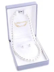 [アウローラ] 花珠高級オーロラ本貝パール8mmネックレス ビーンズクラスプ仕様 (イヤリング, オーロラクリーム16inch) イヤリングセット 16インチ 化粧箱入り 日本製 akシリーズ