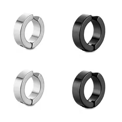 イヤリング 片耳 ノンホールピアス フープイヤリング ノンホールピ アス 両耳用 ラグジュアリー ピアス不要 スタッドピアス 男性 女性 スプリング 挟むだけ 簡単 装着（ブラック2個+シルバー2個）