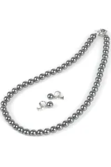 PLUSTER 貝パール ネックレス 冠婚葬祭用 イヤリング セット 【 本真珠 本物 8mm グレー】 あこや真珠 宇和島 真珠 パール 結婚式 卒業式 入学式（ギフトボックスセット）/ レディース メンズ 誕生日 ギフト プレゼント [ジュエリー プラスタ