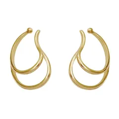 [CHERRY Knot]イヤーカフ 2連 ゴールド ダブルライン イヤカフ ヤーカフス イヤリング 軟骨 フープ イヤークリップ 重ね付け 片耳 両耳 2個セット レディース 韓国 オルチャン 左右セット シルバー ノンホール 大ぶり(ゴールド)