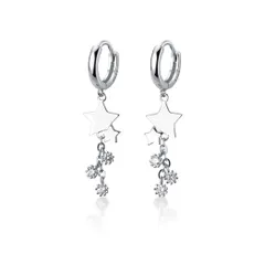 SLUYNZ 925スターリングシルバースターフープイヤリングダングルチェーン女性用ティーンガールズドロップレットダングルイヤリングフープ