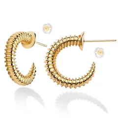 Fettero スタッドピアス レディース ゴールドイヤリング 高級キュービックジルコニア 14kゴールドコーティング 金属アレルギー対応 品質キャッチ２個付き 女性 エレガント 誕生日ギフト人気 両耳セット