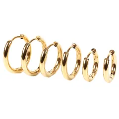 [Adelina Style] リングピアス フープピアス メンズ レディース 3ペア 人気 幅2.5mm つけっぱなし 小さめ ピアス サージカルステンレス 金属アレルギー対応 (ステンレス ゴールド 10・12・14㎜ 3サイズセット)