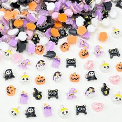Tibemi 네일 파트 할로윈 100개 세트 3D입체 마녀의 모자 귀신 유령 호박 검은 고양이 데빌 촛불 마법의 집 하트 레진용 귀여운 데코 파트 젤 네일 네일 아트 쥬얼리 파트 핸드메이드
