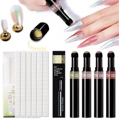 Doyime ミラーパウダーペン【4色+粘土96個】ミラーネイルペングリッター ネイルペン スティックタイプ 固形 適切なパウダーアート ソリッドネイルアート オーロラ ジェルネイル用品 UV・LED対応 15 x 9cm