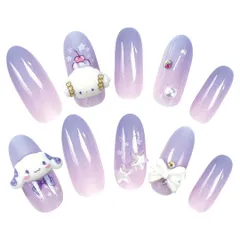 サンリオ キャラクター ロング ネイルチップ シナモロール & こぎみゅん DOLLY MIX 貼って剥がせる 立体 24枚入り ロングネイル グラデーション ストーン ネイルシール おしゃれ 女の子 人気 ネイル 剥がせる 子供 キッズ 大人 メロクロ ドリ