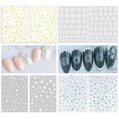 FsGrg ネイルステッカー スノーフレークネイルステッカー 冬の雪景色 輝く雪の結晶 スノーフレークステッカー ネイルアートデコレーション 8点セット 4つのスタイル 3つの色 白 銀 金 1つのスタイルに2枚のシート [並行輸入品]