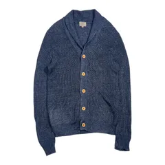 リネン100% green label relaxing グリーンレーベル ショールカラー メッシュ ニット カーディガン M/ネイビー系