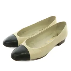 プラダ PRADA パンプス レザー ラウンドトゥ ローヒール 37 24cm アイボリー 黒 ブラック /XZ ■GY11