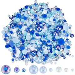 SUNNYCLUE 60g ネイル パーツ 人工真珠 ネイル デコ パーツ 小さめ レジン ビーズ 青色 円形 3D 立体 半円 パール グラデーションブル マカロン色 ミニ コイ ミニ ネイル ラインストーン チャーム パール パーツ ブレスレット ネックレ