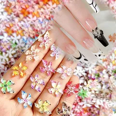 Ginhkok ネイルパーツ 花 100個セット ソフト彫刻 完成品 氷晶花 甘いバラの花 悪魔の花 氷晶百合 3D 立体 樹脂 多色 ダイヤ 爪を貼って五弁の花のアクセサリーを貼ります飾ります 可愛い レジン 大きい お花パーツ DIY手作り用 飾り物