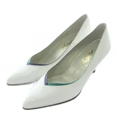 イヴサンローラン YVES SAINT LAURENT パンプス レザー ポインテッドトゥ ヒール 36 23cm 白 ホワイト 紺 ネイビー 緑 グリーン /XZ