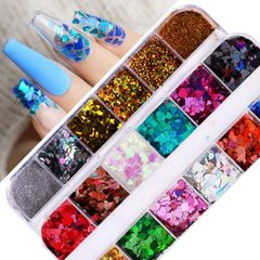 2 Boxes Holographic Aurora Heart Star Glitter Film Hologram Aurora Nail Sequins 2mm & 3mm Mixed Size Blend Glitter Nail Art Supplies