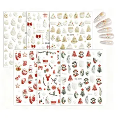 seimeinoki 6枚入り ネイルアートシール クリスマス ネイルアートステッカー ネイルシール クリスマスツリー リボン 雪 自己粘着 長持ち かわいい おしゃれ セルフネイル ネイルステッカー ネイルアート デコシール ネイルデコ デコ素材 DIY (