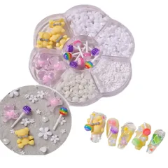 RICISUNG ジュエリーパーツ ネイルパーツ ネイルアート（キャンディ 白い花 クマ ） ネイルデコレーション 3Dネイルパーツ DIY ネイル用 手作り ネイルアートジュエリー デコパーツ 立体 ネイルラインストーン カラー
