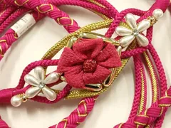 平和屋着物●和装小物　振袖用帯締め　装飾　つまみ細工　パール　ラインストーン　金糸　切り房　逸品　未使用　AABF4077ay