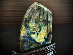 ラブラドライト 原石 約3kg オレンジ・ゴールド・青シラー 希少色 台座