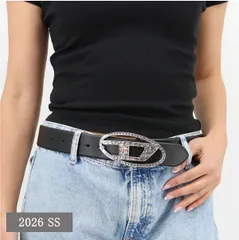 ■DIESEL ディーゼル X09611 P6364 ベルト ラインストーンロゴバックル B-1DR STRASS レザー ブラック メンズ レディース ユニセックス プレゼント 