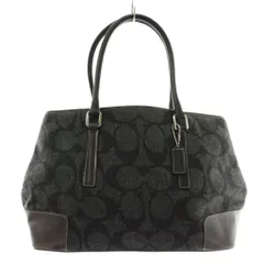コーチ COACH ハンドバッグ トート ウール レザー シグネチャー グレー 黒 ブラック 7721 /XZ ■GY06