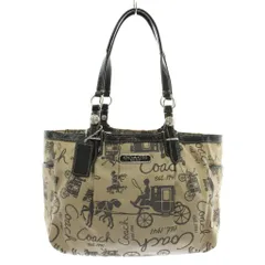 コーチ COACH ホースアンドキャリッジ トートバッグ ハンド キャンバス レザー ロゴ 総柄 ベージュ 黒 ブラック F15144 /XZ ■GY11