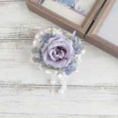 コサージュ＊限定一点＊入学式 卒業式 入園式 卒園式 結婚式 ウェディング 七五三 フォーマル~プリザーブド ローズ バラ あじさい パール チュール~くすみブルー シンプル 控えめ