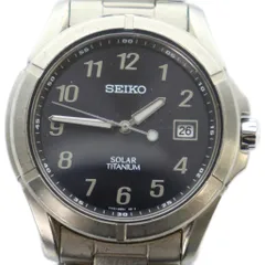 セイコー SEIKO V145-0AX0 腕時計 ウォッチ ソーラー ロゴ 黒文字盤 カレンダー付き シルバー色 ■GY18 /MQ