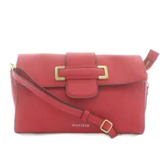 トミーヒルフィガー TOMMY HILFIGER ショルダーバッグ クラッチバッグ 2WAY 牛革 レザー ロゴ ゴールド金具 赤 レッド /XZ ■GY17
