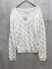 新品 GUESS ゲス W5GR07Z3D60 4G logo sweater 薄手 ラインストーン Vネック 長袖 ニット セーター sizeUS XS/白 ■◇レディース