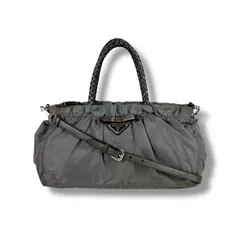PRADA プラダ　2WAY ショルダーバッグ　ミニトートバッグ　ハンドバッグ　リボン　テスートナイロン　ライトグレー
